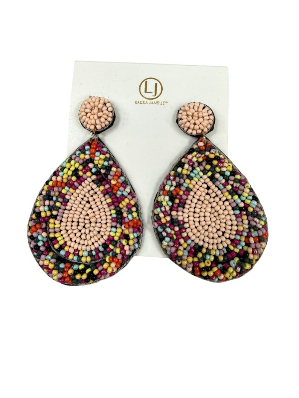 Beaded Teardrop Earrings Pierced Dangle Laura Janelle Hypoallergenic Multicolor